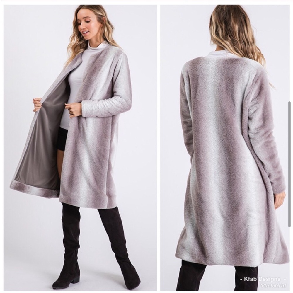 Luxurious Faux Fur Open Front Long Coat - Picture 4 of 7